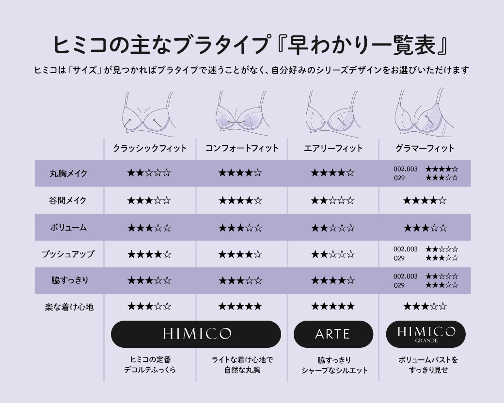 ヒミコの主なブラタイプ