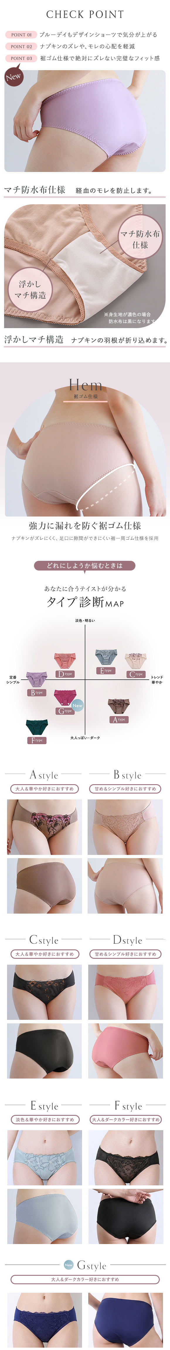 選べる7タイプ サニタリーショーツ福袋 3枚セット 刺繍レース＆ワントーンレース レディース 生理用ショーツ 普通の日用 軽い日用 M L LL