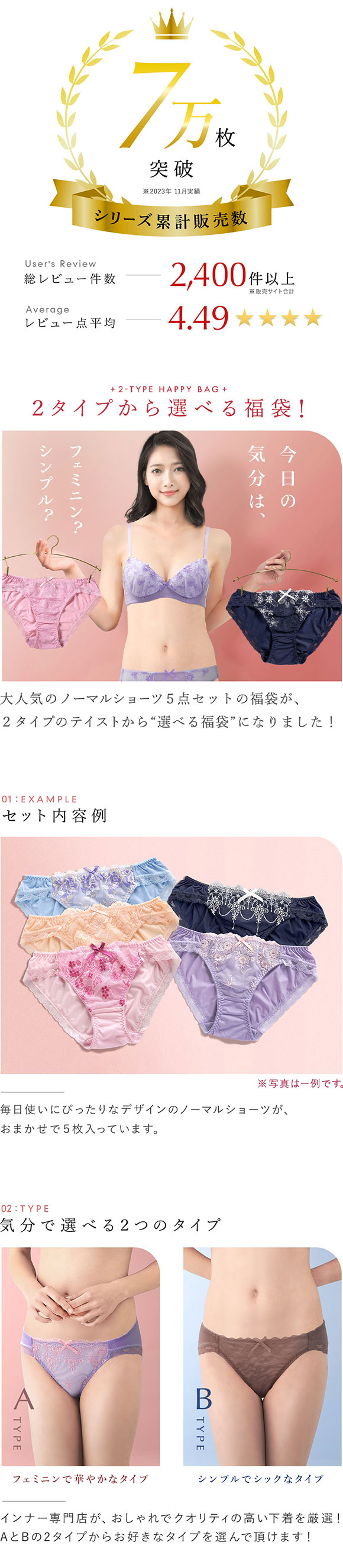ショーツ スタンダード 5枚セット 福袋 選べる2タイプ おまかせ 刺繍レース おしゃれ シンプル 2wayトリコット