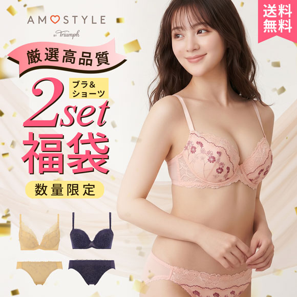 福袋 アモスタイル 2P ブラセット ブラジャー ショーツ セット 2点セット インナー 下着 EG 大きいサイズ AMOSTYLE