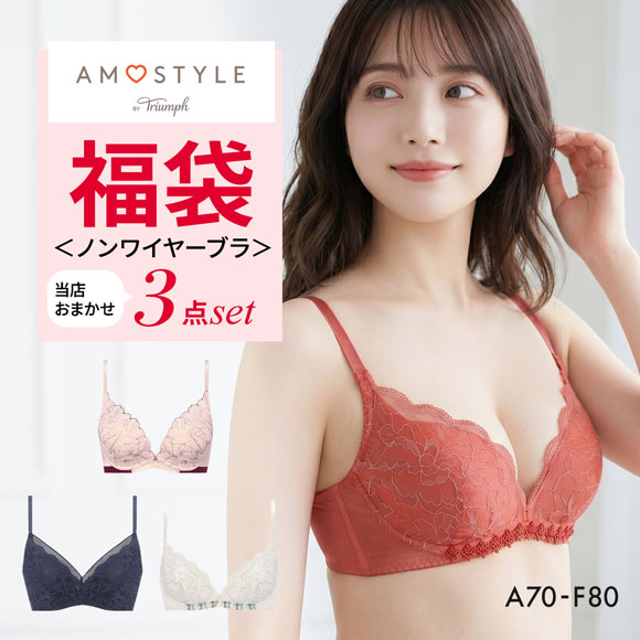 ブラジャー ノンワイヤーブラ セット 大きいサイズ 下着 レディース セット 福袋 アモスタイル ノンワイヤー 3点 AMOSTYLE 白鳩