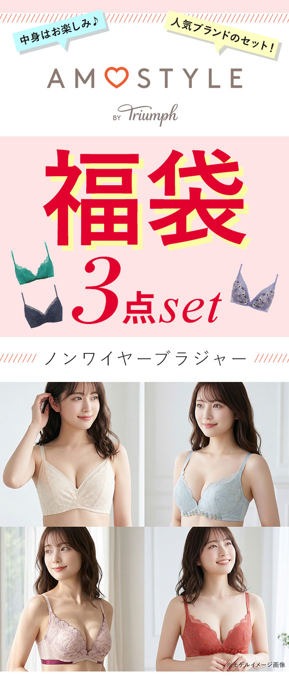 ブラジャー ノンワイヤーブラ セット 大きいサイズ 下着 レディース セット 福袋 アモスタイル ノンワイヤー 3点 AMOSTYLE 白鳩