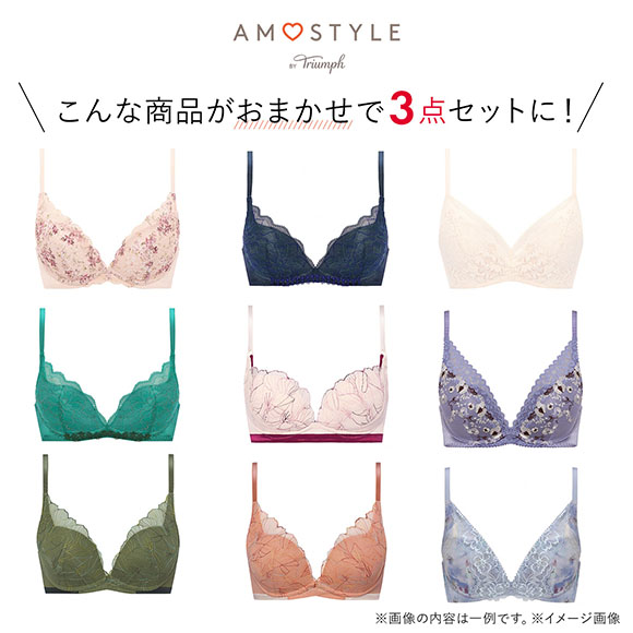 ブラジャー ノンワイヤーブラ セット 大きいサイズ 下着 レディース セット 福袋 アモスタイル ノンワイヤー 3点 AMOSTYLE 白鳩