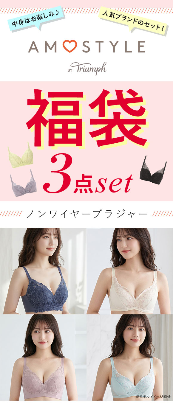 ブラジャー ノンワイヤーブラ セット 下着 レディース セット 福袋 アモスタイル ワイヤレスブラ ノンワイヤー 3点セット AMOSTYLE 白鳩
