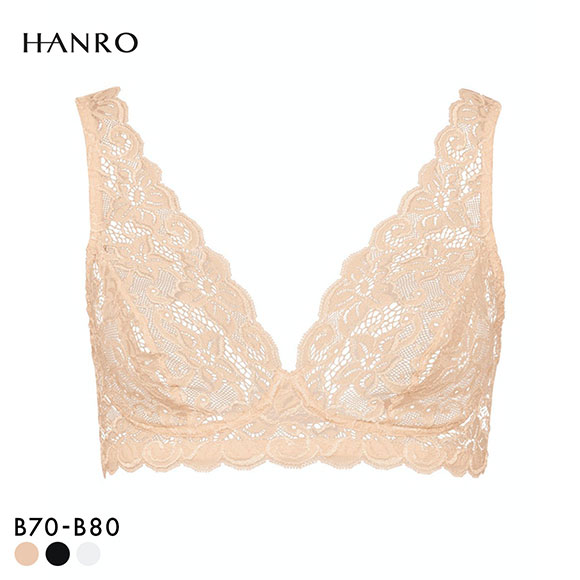 HANRO レースVネック　冬物ランジェリー ハンロ モーメント 定番 総レース ソフトブラ ノンワイヤーブラ HANRO