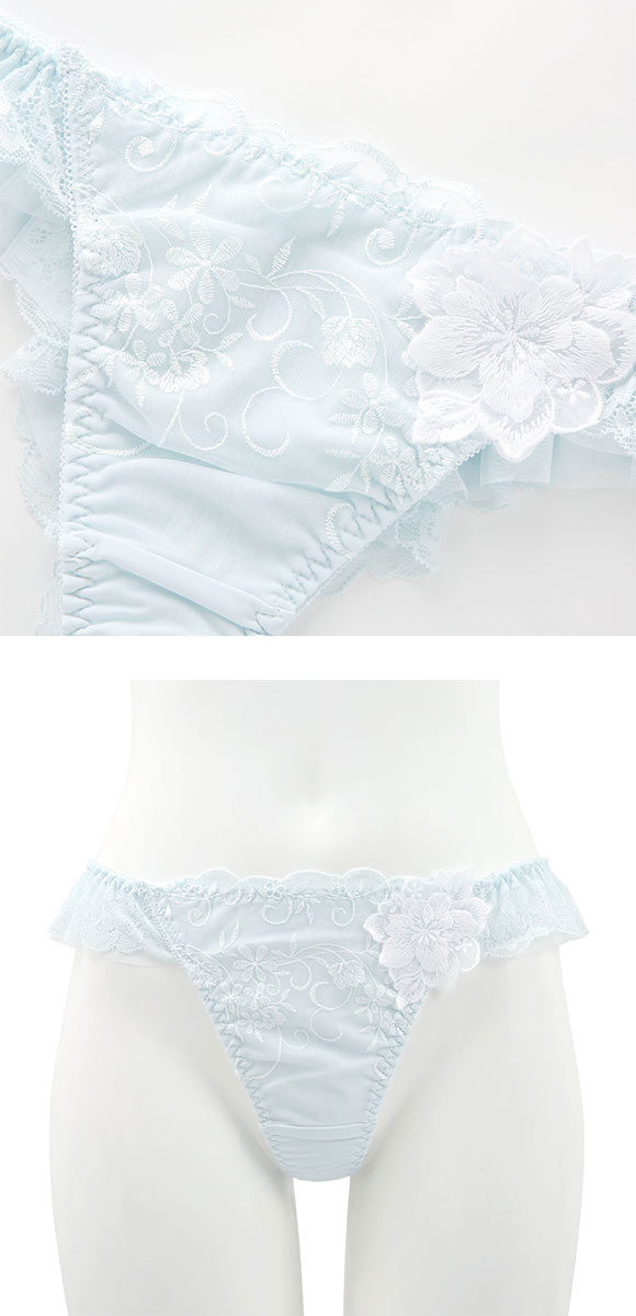 リリアージュココ LilyageCoco シアーガーデニア Tバックショーツ M タンガ ソング 総レース バックレース フレア フリル 単品