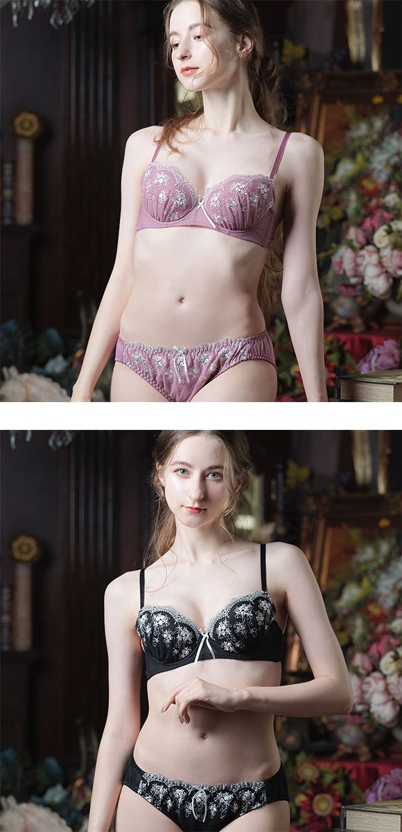 グラナティス クラシカルフラワー ブラセット BCDEF グラマー ブラジャー ショーツ セット 大きいサイズ パッド 盛り プチプラ