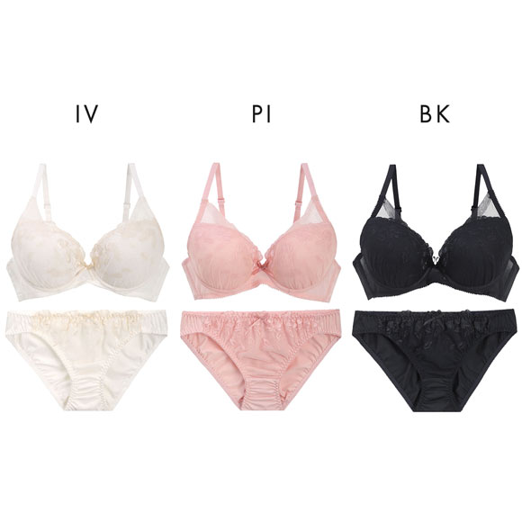 イーエスフェアリー シアーブーケ ブラセット BCDEF65-80 パッド 盛り胸 谷間 大きいサイズ ブラジャー ショーツ セット ES Fairy