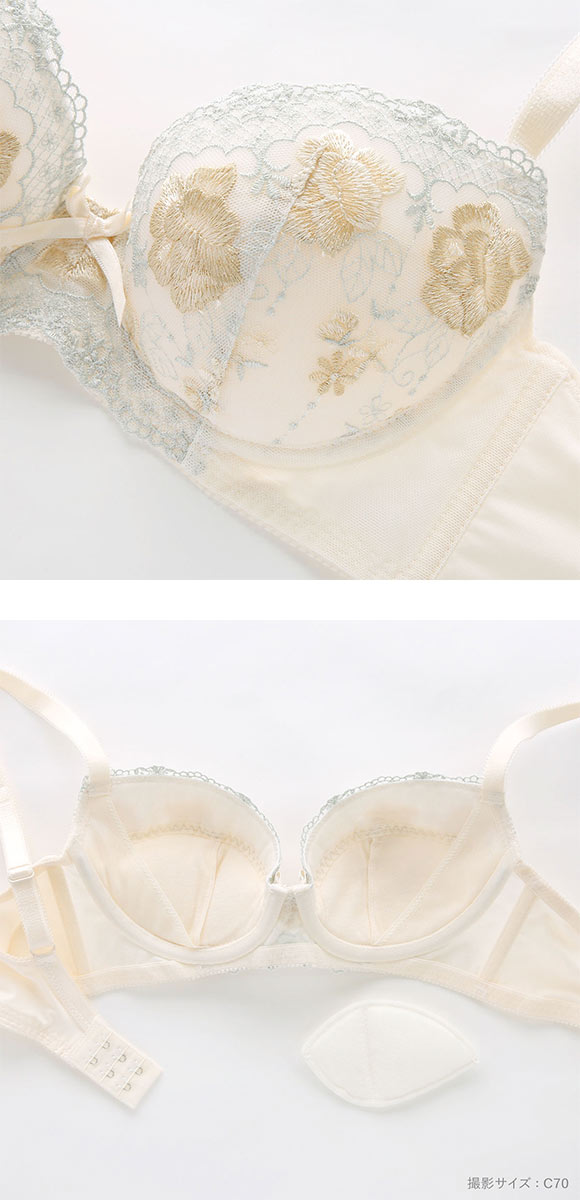 段差すっきり体験 クラシカルローズ刺繍 ブラジャー ショーツ セット ABCD70-85 グラマー 脇高 脇肉 着やせ ブラセット
