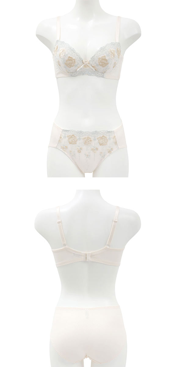 段差すっきり体験 クラシカルローズ刺繍 ブラジャー ショーツ セット ABCD70-85 グラマー 脇高 脇肉 着やせ ブラセット