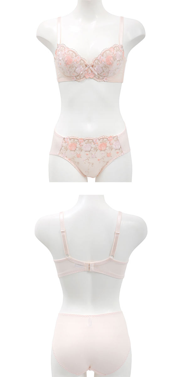 段差すっきり体験 安心脇高 アーチローズ刺繍 ブラジャー ショーツ セット ABCD70-85 脇高 脇肉 アンダー大きいサイズ グラマー 谷間 着やせ アンチエイジング