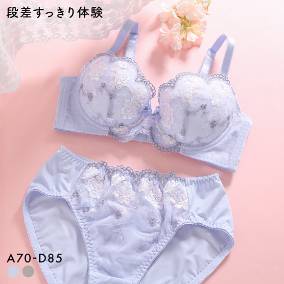 段差すっきり体験 クラシカルローズ刺繍 ブラジャー ショーツ セット