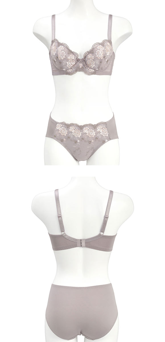 段差すっきり体験 クラシカルローズ刺繍 ブラジャー ショーツ セット ABCD70-85 グラマー 脇高 脇肉 着やせ ブラセット
