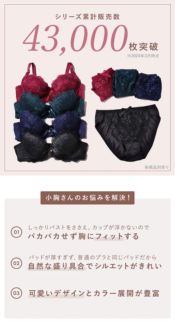 フェミニンレース ブラジャー ショーツ セット AAA･AA･A 小さいサイズ プチ胸サイズ 総レース