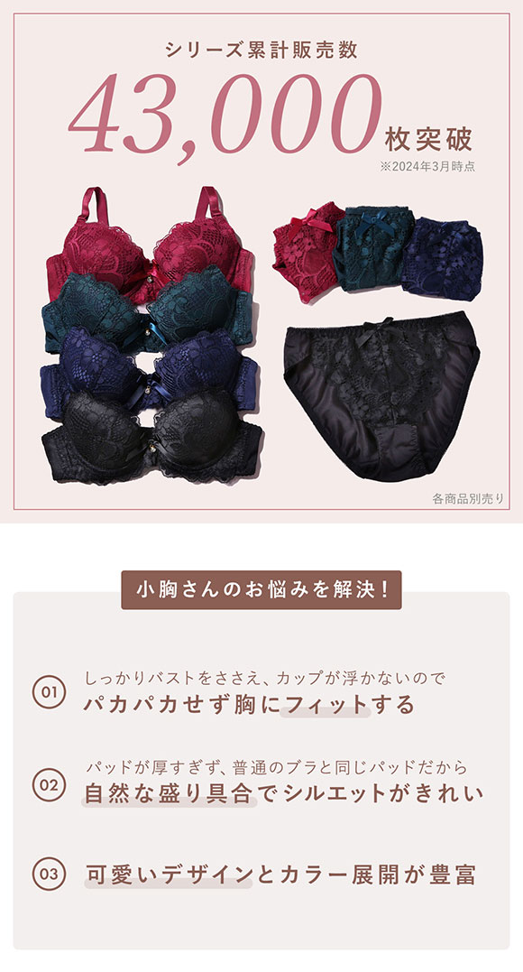 フェミニンレース ブラジャー ショーツ セット AAA･AA･A 小さいサイズ プチ胸サイズ 総レース