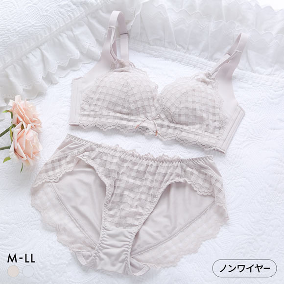 メルトココ ふわとろカップ ノンワイヤーブラ ブラジャー ショーツ セット 脇高 ギンガムチェック
