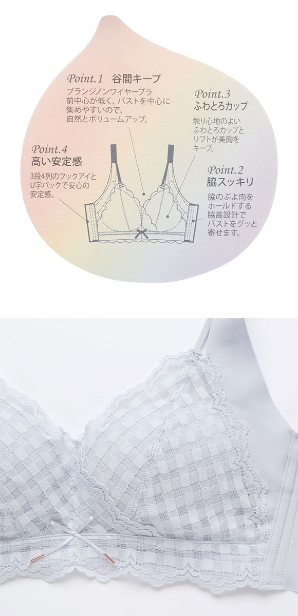 メルトココ ふわとろカップ ノンワイヤーブラ ブラジャー ショーツ セット 脇高 ギンガムチェック