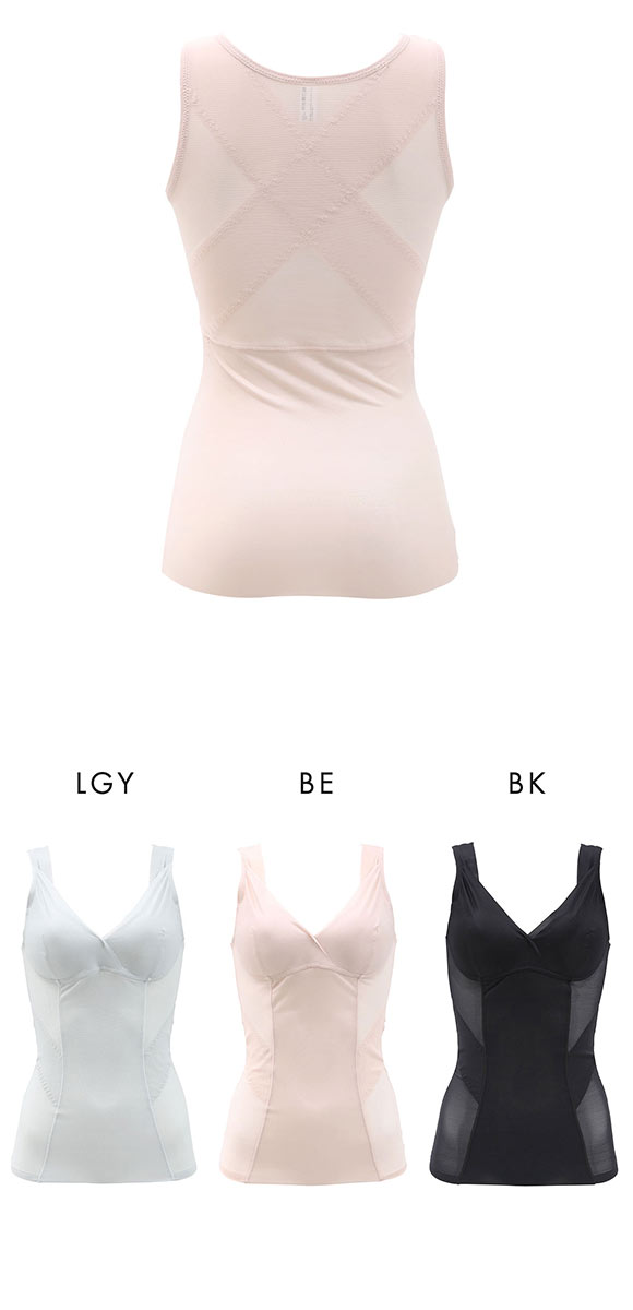 ブライトマッチ 巻き肩サポート 美姿勢ボディシェイパー M L LL ムレナイ メッシュ 着やせ 背中クロス スタイルアップ 補整 カップ付き ラン型 ブラトップ