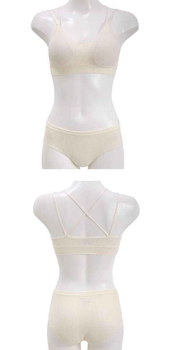 ポフ 丸編み成型 Wストラップ ノンワイヤーブラセット M L LL ふわもち ハーフトップ Pofu ひびきにくい なめらか 大きいサイズ