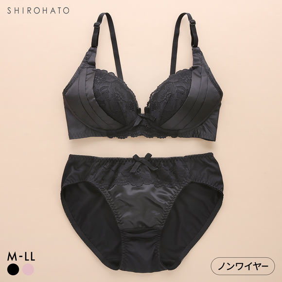 ソニアブラック サイドリフトサテン ノンワイヤーブラセット M L LL