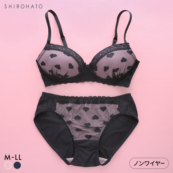 ソニアブラック ハートチュール ノンワイヤーブラセット M L LL パッド