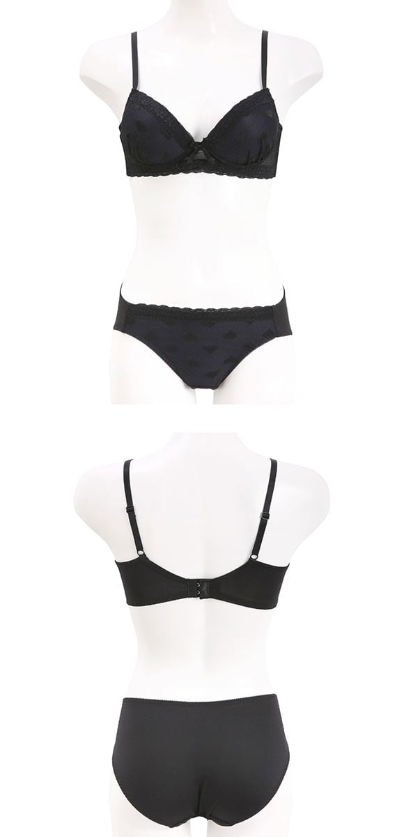 ソニアブラック ハートチュール ノンワイヤーブラセット M L LL パッド入り 脇スッキリ 脇高 快適 大きいサイズ