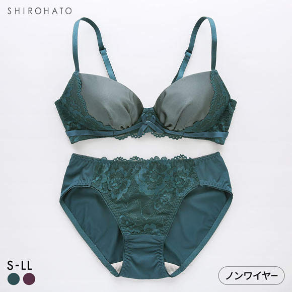 ソニアブラック レーシーサテン ノンワイヤーブラセット S M L LL