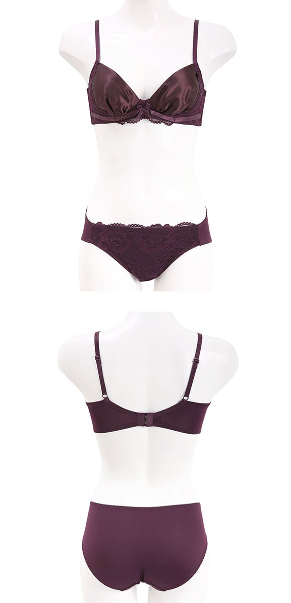 ソニアブラック レーシーサテン ノンワイヤーブラセット S M L LL パッド入り 脇スッキリ 脇高 ブラジャー ショーツ 大きいサイズ