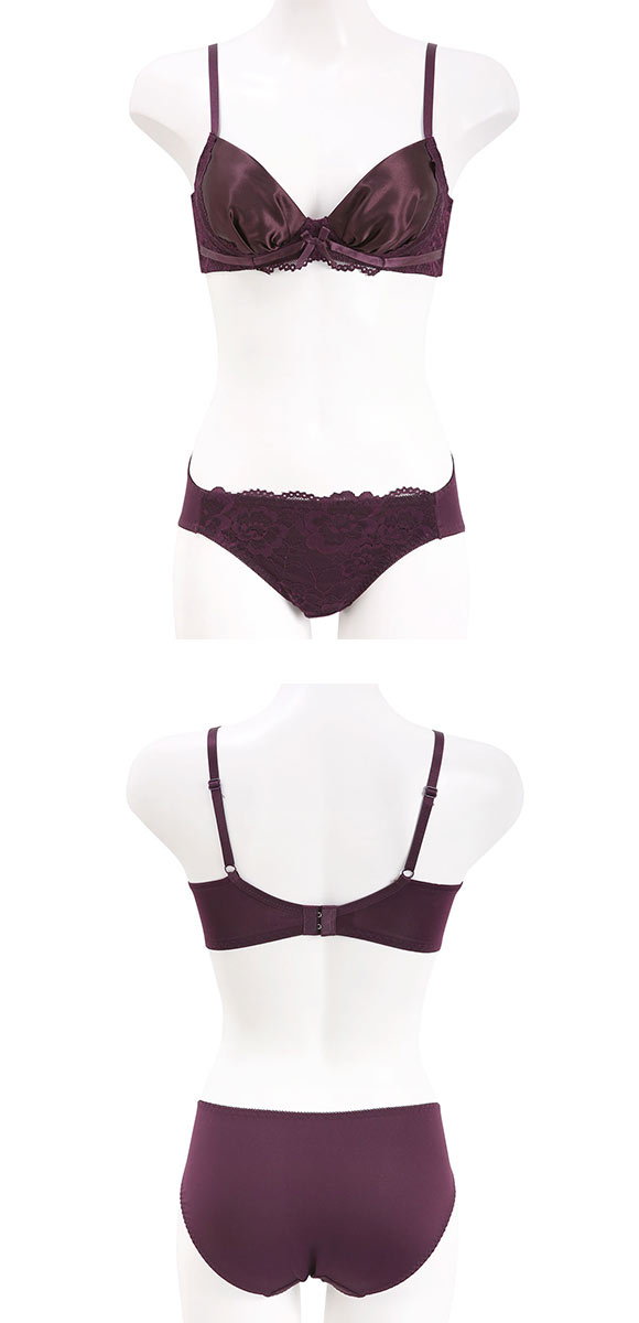 ソニアブラック レーシーサテン ノンワイヤーブラセット S M L LL パッド入り 脇スッキリ 脇高 ブラジャー ショーツ 大きいサイズ