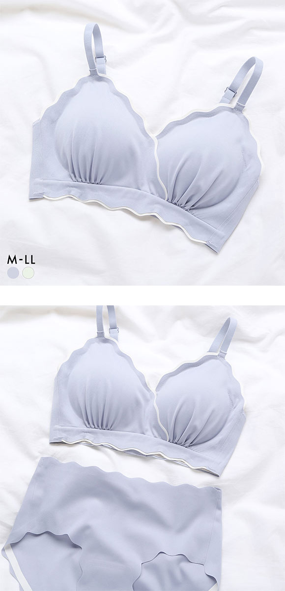 ポフ 配色スカラップブラ M L LL ふわもち ノンワイヤーブラ