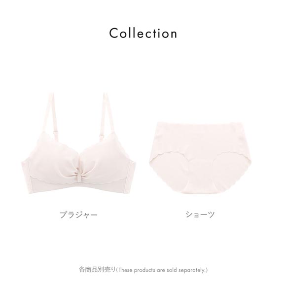 ポフ 配色スカラップブラ ペアノーマルショーツ M L LL コーディネイト 大きいサイズ シームレス ヘム フリーカット POFU