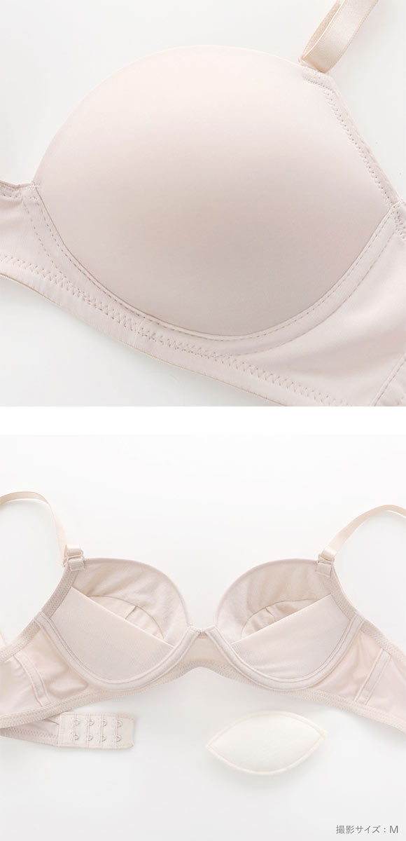 PT-bra ノンワイヤーブラジャー ABCD 3/4カップ シンプル ひびきにくい Tシャツブラ 盛りブラ 脇高 谷間