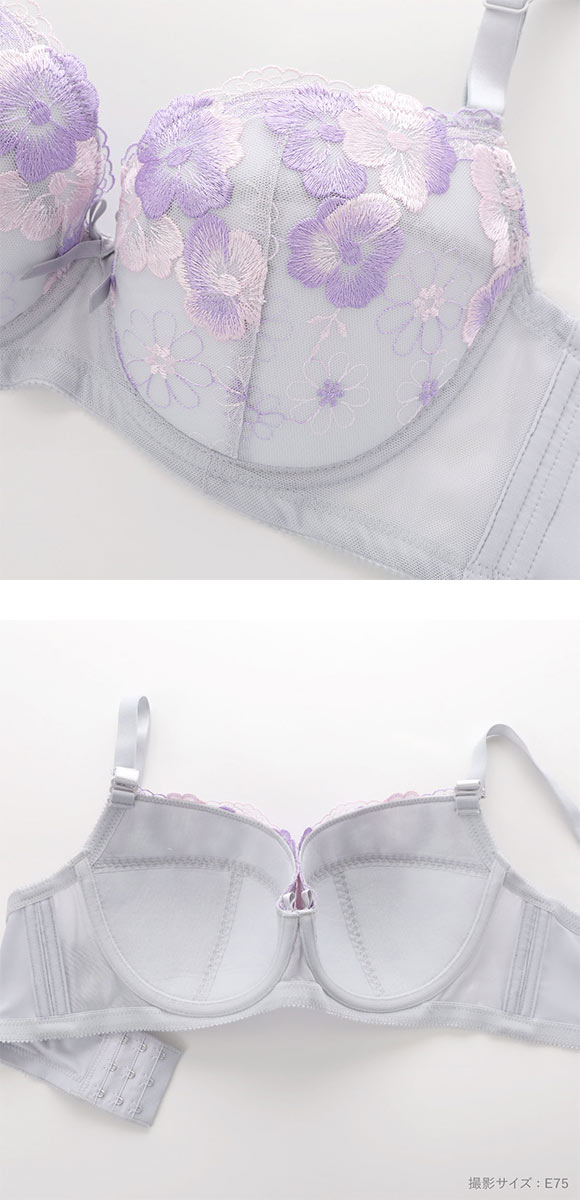 段差すっきり体験 フェミニンフラワー グラマーブラセット DEF75-90 アンダー大きいサイズ ブラジャー ショーツ セット