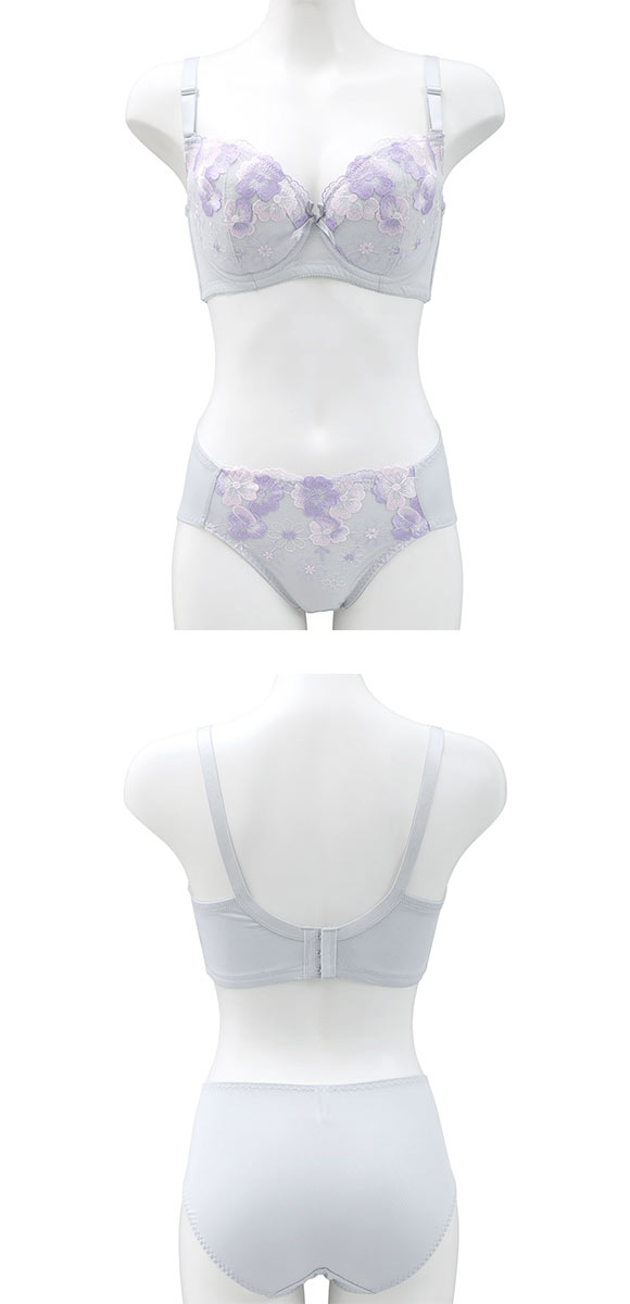 段差すっきり体験 フェミニンフラワー グラマーブラセット DEF75-90 アンダー大きいサイズ ブラジャー ショーツ セット