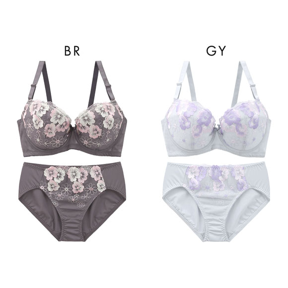 段差すっきり体験 フェミニンフラワー グラマーブラセット DEF75-90 アンダー大きいサイズ ブラジャー ショーツ セット