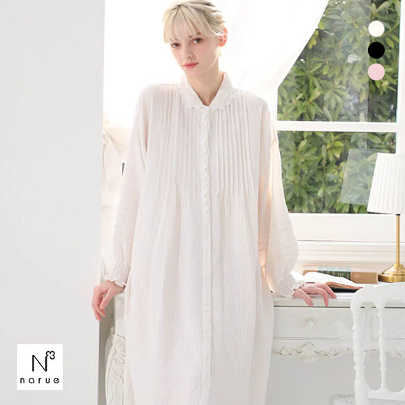ナルエー NARUE パジャマ シュークリームガーゼクラシカルワンピース ルームウェア 長袖