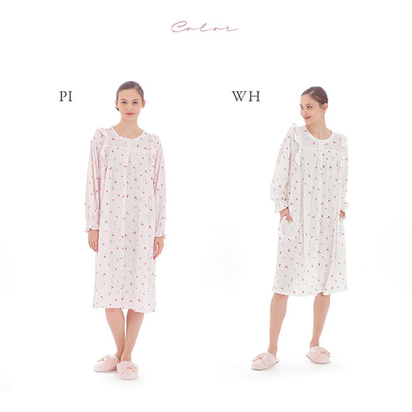 ナルエー NARUE パジャマ ミルキー接結チェリーワンピース ルームウェア 長袖 レディース