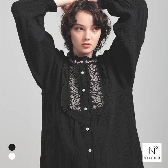 ナルエー パジャマ シュークリームガーゼRアンティーク刺繍ワンピース ルームウェア ワンピース ネグリジェ NARUE