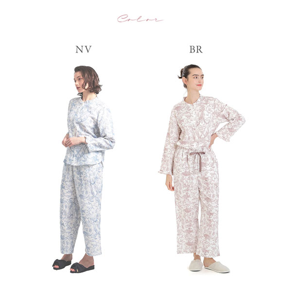 ナルエー パジャマ コットンダブルガーゼトワルドジュイフリルパジャマ セットアップ 上下セット ルームウェア Narue