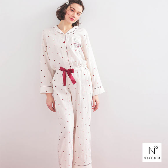 ナルエー パジャマ シュークリームガーゼRプティーハートテーラードパジャマ ルームウェア 上下セット 長袖 NARUE