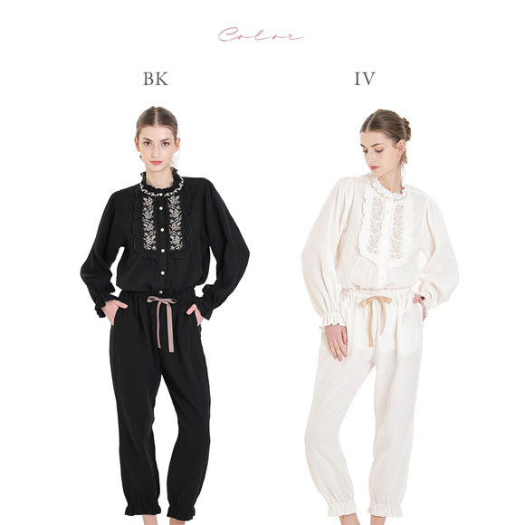 ナルエー パジャマ シュークリームガーゼRアンティーク刺繍パジャマ ルームウェア 上下セット 長袖 NARUE