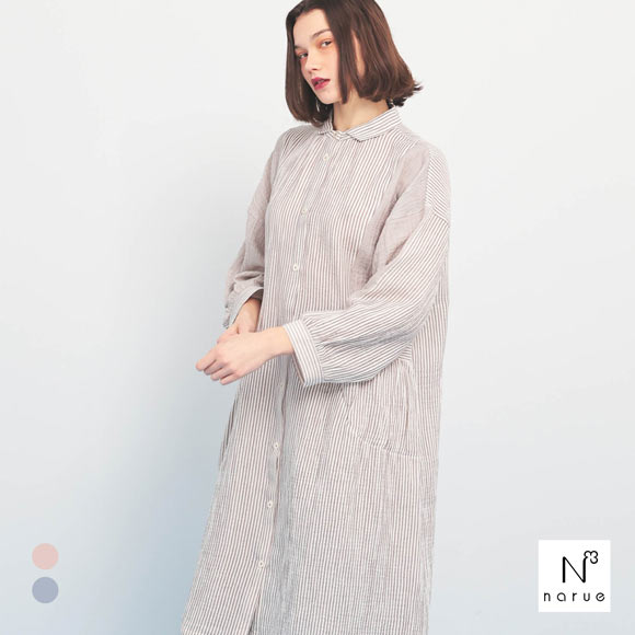ナルエー NARUE パジャマ シュークリームガーゼRストライプワンピース