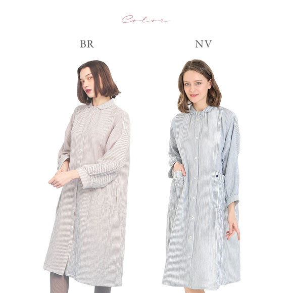 ナルエー NARUE パジャマ シュークリームガーゼRストライプワンピース ルームウェア レディース ネグリジェ