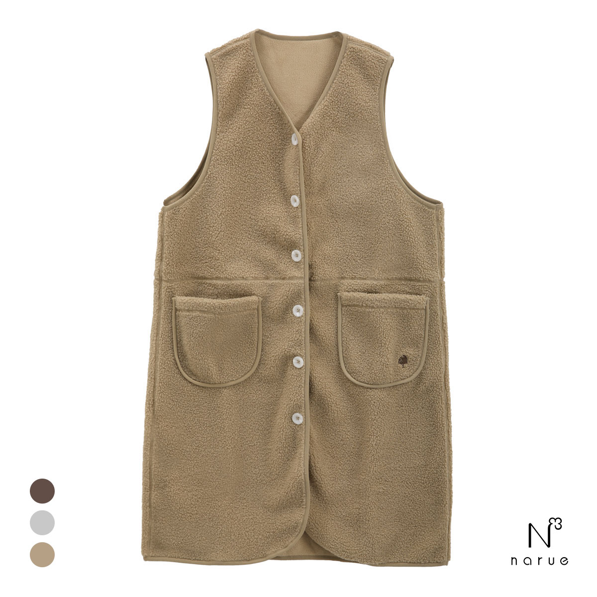 ナルエー パジャマ プードルフリースジャンパースカート ロングジレ Vネック ルームウェア ノースリーブ NARUE