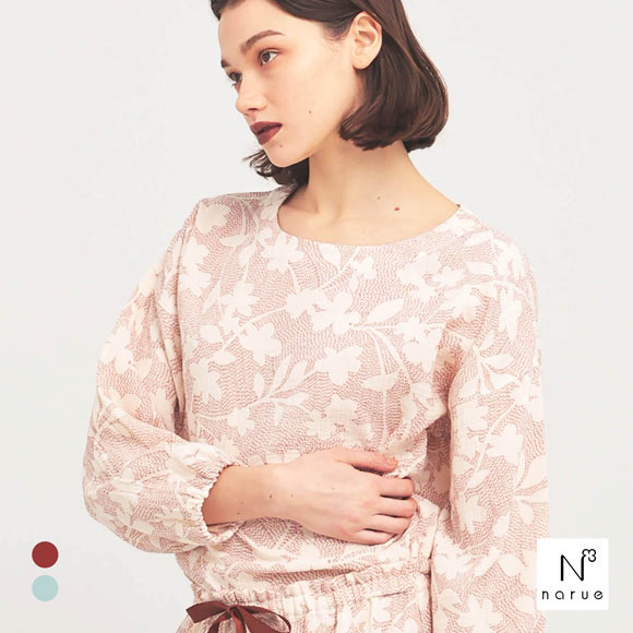 ナルエー パジャマ シュークリームガーゼRフラワーステッチ