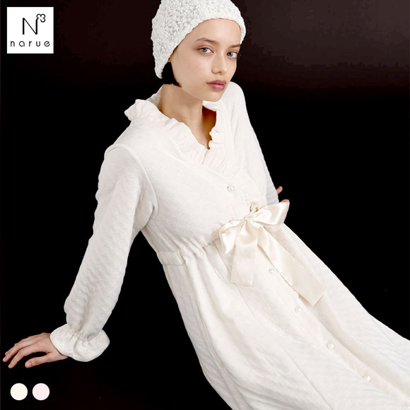 ナルエー パジャマ 裏綿接結(綿入り)ブドォワールローブ ワンピース