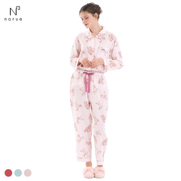 ナルエー パジャマ コットンダブルガーゼテディーベアシャツパジャマ
