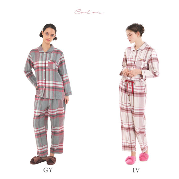 ナルエー パジャマ コットンフランネルチェックシャツパジャマ ルームウェア 上下セット 長袖 ロングパンツ NARUE