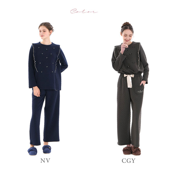 ナルエー パジャマ 裏綿接結（綿入り）ハートジャガードフリルパジャマ セットアップ 上下セット ルームウェア 長袖 Narue 送料無料 ナルエー パジャマ 裏綿接結（綿入り）ハートジャガードフリルパジャマ