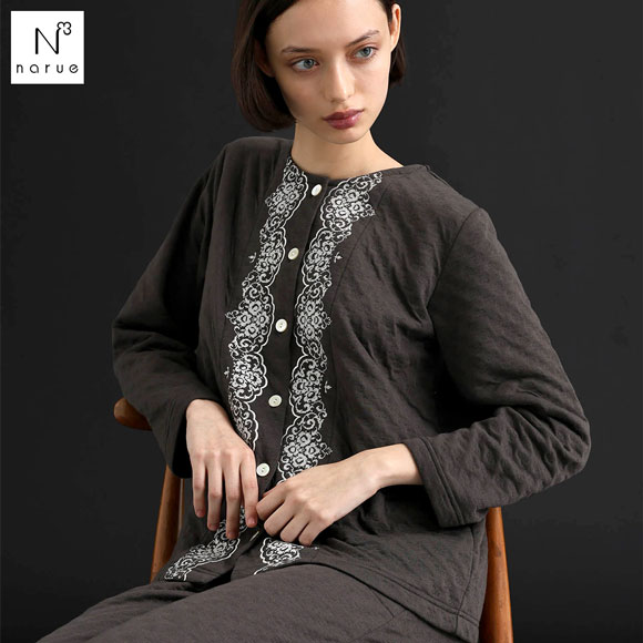 ナルエー パジャマ 裏綿接結(綿入り)ブドォワールセットアップ